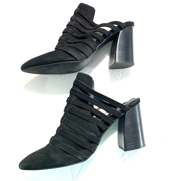 Steven By Steve Madden Nikki Strappy Black Leather Mule Heel Sandals size 9.5 - Picture 5 of 9